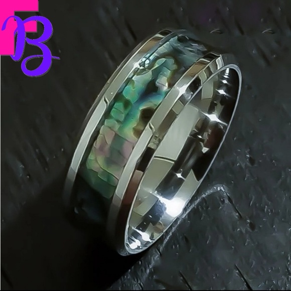 *NEW!* Mens Stainless Steel Abalone Ring - Picture 3 of 12